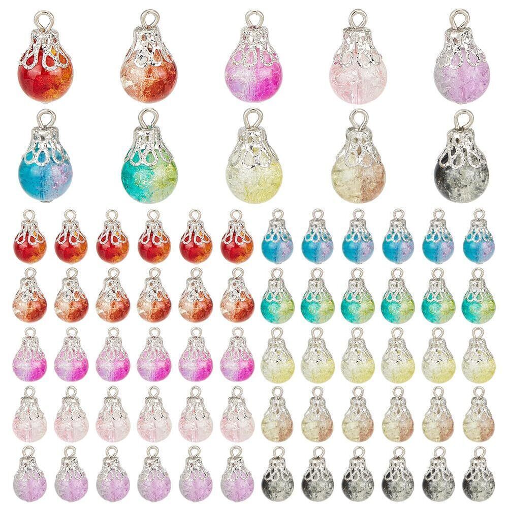 5972 100pcs Crackle Dangle Charm 10 Colors 1cm/ 0.39inch Crystal Dangle